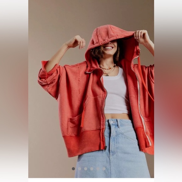 We The Free Tops - Free People We The Free Camden Hoodie Oversized Zipper Up Scarlet Sun
